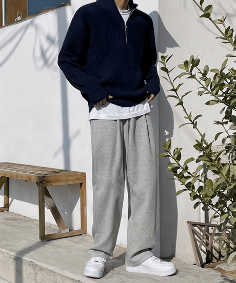 half-zip rib knit navy sweater　NL2173