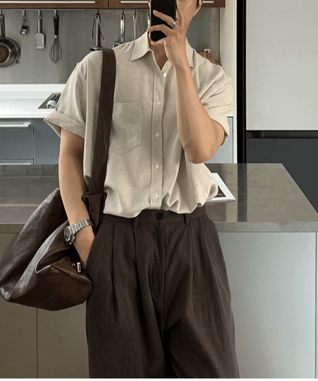 half sleeve linen shirt /2color　NL2322
