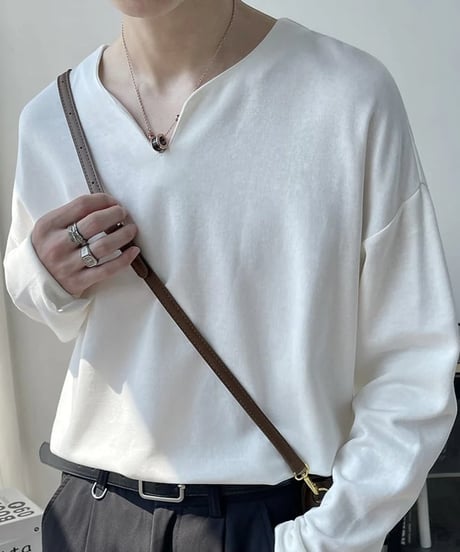 minimal deep v neck long sleeve t-shirt /2color　NL2066