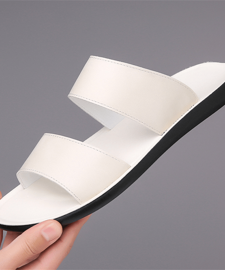 men's double strap leather slide sandals /3color　NL2385