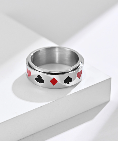 poker card suit spinner ring silver　NL2268