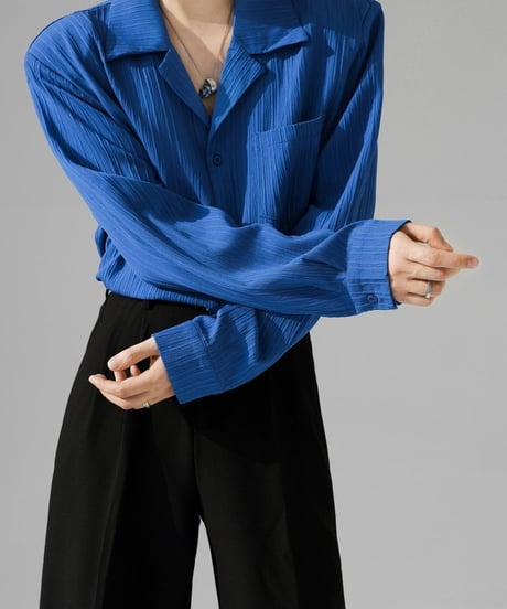 textured open collar long sleeve shirt /3color　NL2080