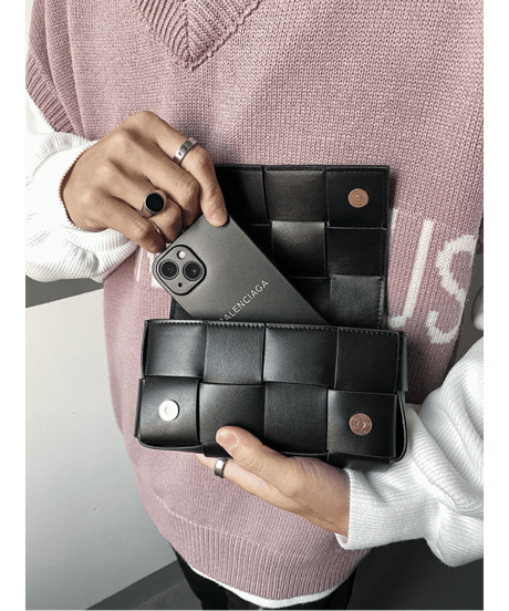 casual square woven mini shoulder bag black　NL2288