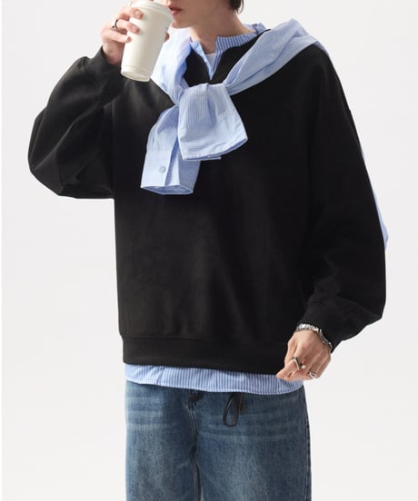 layered v-neck stripe sweatshirt /2color　NL2355