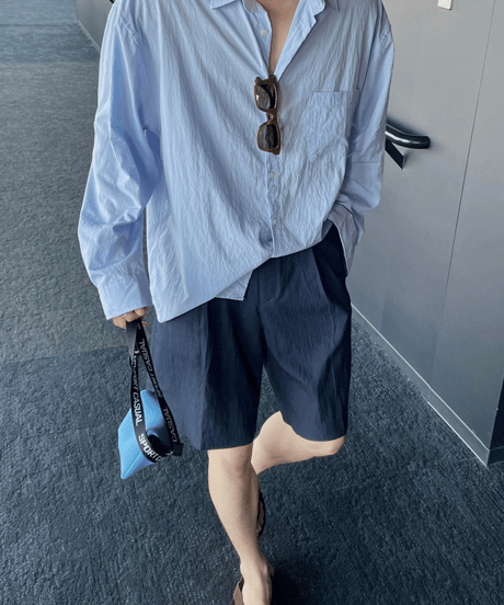 relaxed fit nylon linen shorts　NL2157