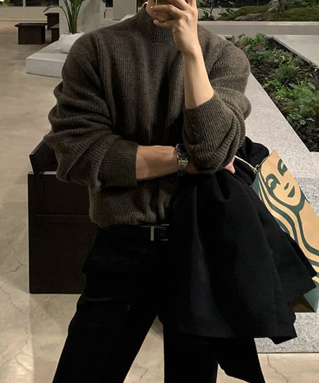 mock neck rib knit sweater slim fit /3color　NL2095