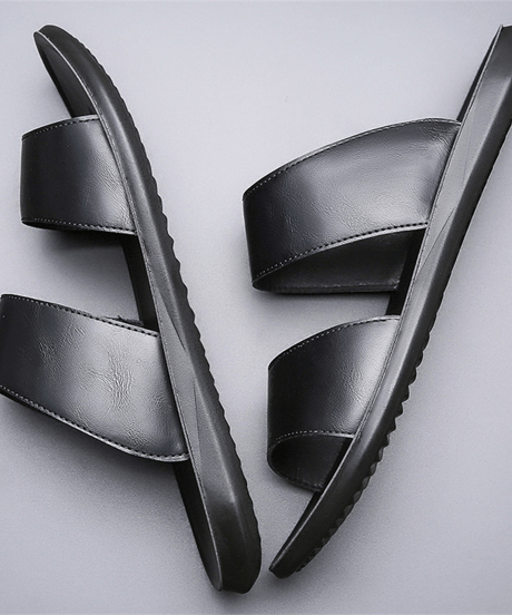 men's double strap leather slide sandals /3color　NL2385