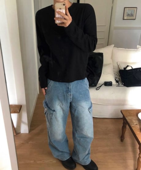 wide leg denim cargo pants　NL2348