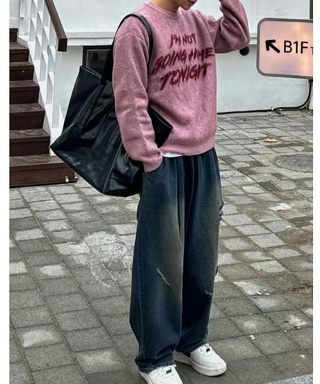 graphic brushed crew neck knit /3color　NL2094