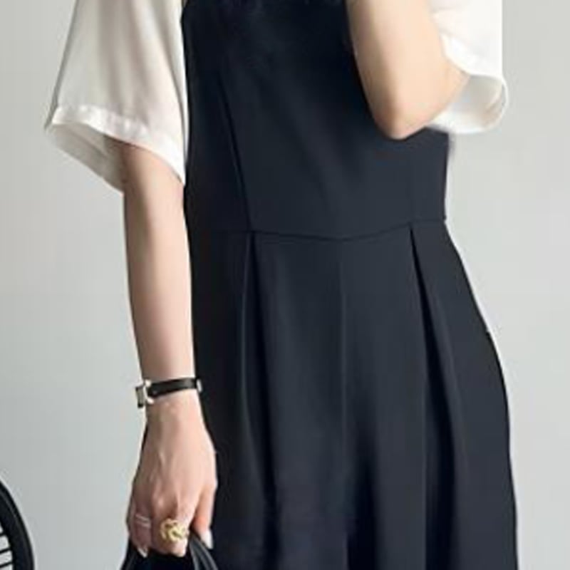 サロペット レディース 黒 キャミ パンツ オーバーオール