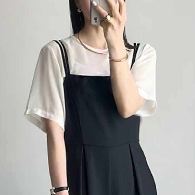サロペット レディース 黒 キャミ パンツ オーバーオール