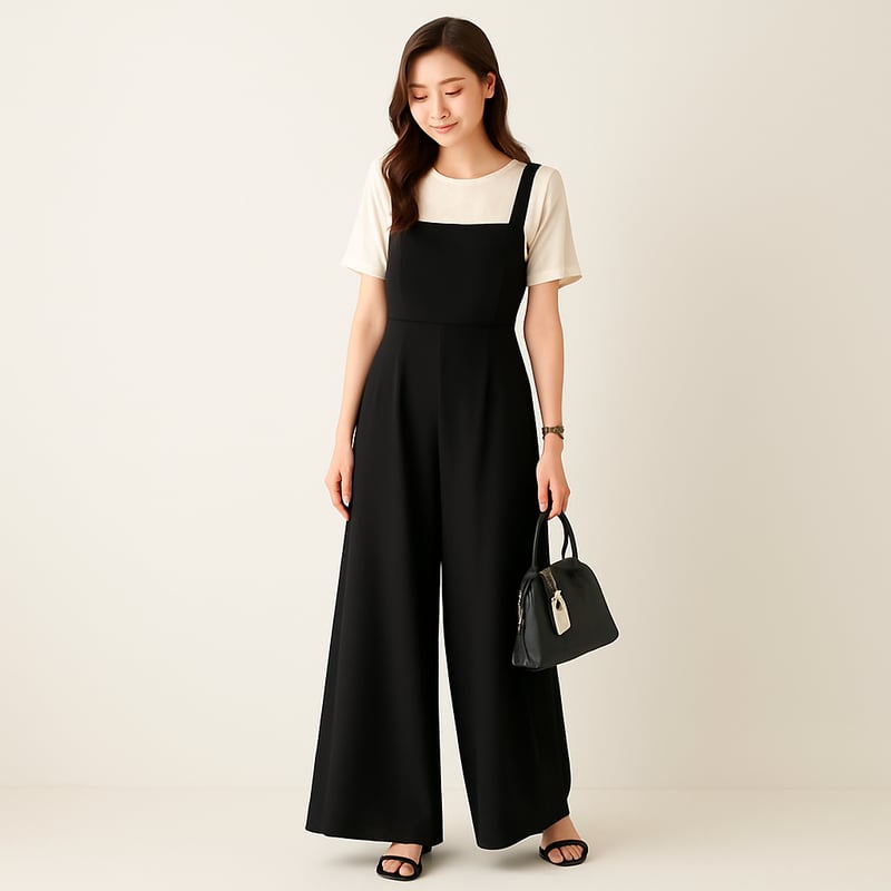 サロペット レディース 黒 キャミ パンツ オーバーオール