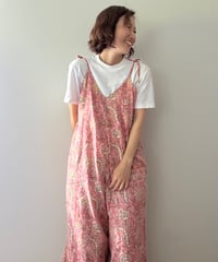 インド綿ブロックプリント リボンストラップ サロペット Copain（コパン） ピンク