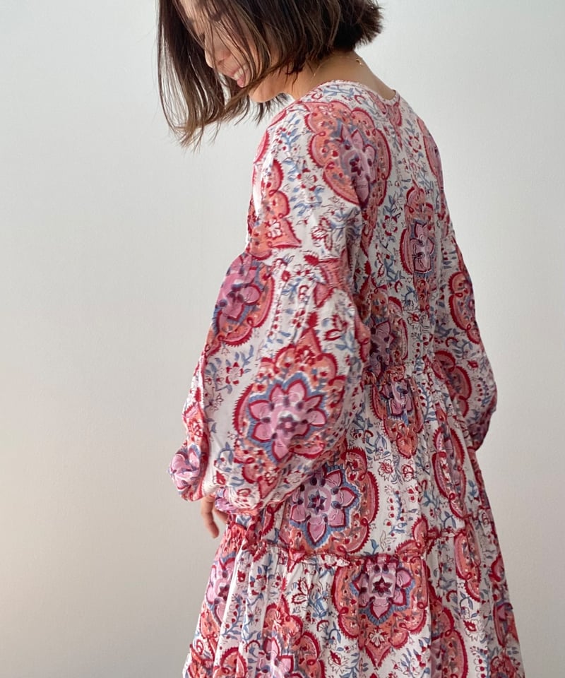 インド綿ブロックプリント 5段ティアードワンピース Luxe（リュクス