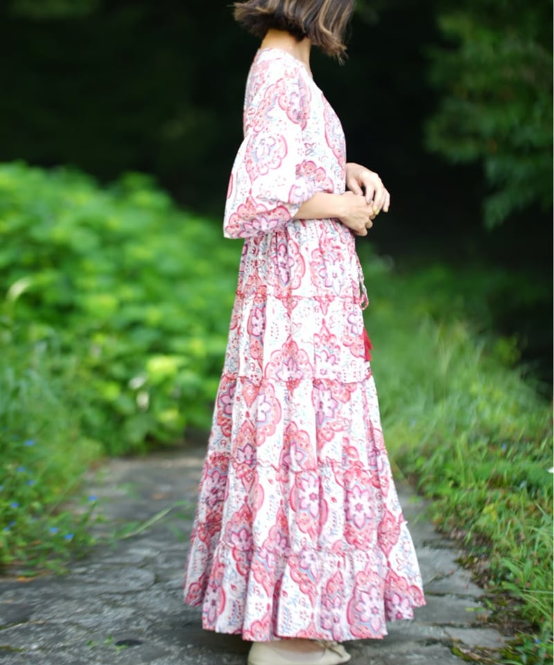 インド綿ブロックプリント 5段ティアードワンピース Luxe（リュクス