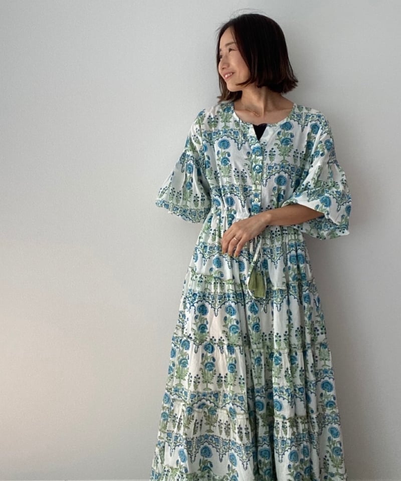 インド綿ブロックプリント 5段ティアードワンピース Luxe（リュクス