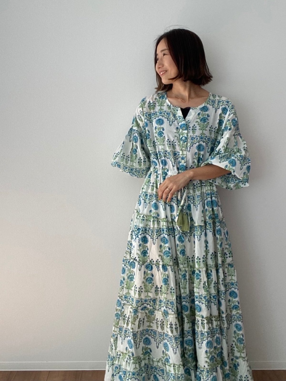 インド綿ブロックプリント 5段ティアードワンピース Luxe（リュクス