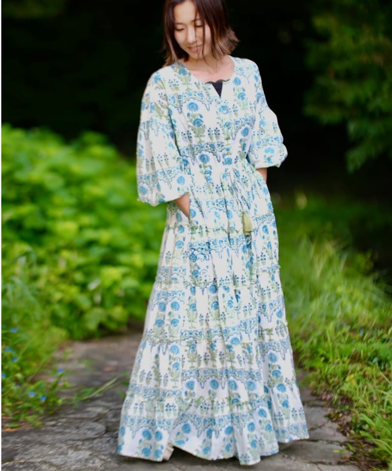 インド綿ブロックプリント 5段ティアードワンピース Luxe（リュクス