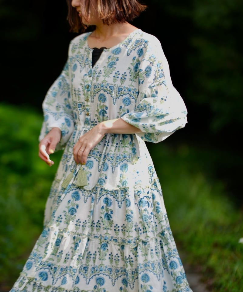 インド綿ブロックプリント 5段ティアードワンピース Luxe（リュクス