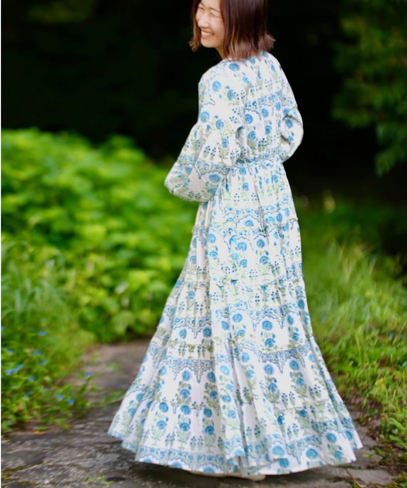 laddu 　インド綿ブロックプリント5段ティアードワンピースLuxe インド綿ブロックプリント 5段ティアードワンピース Luxe（リュクス
