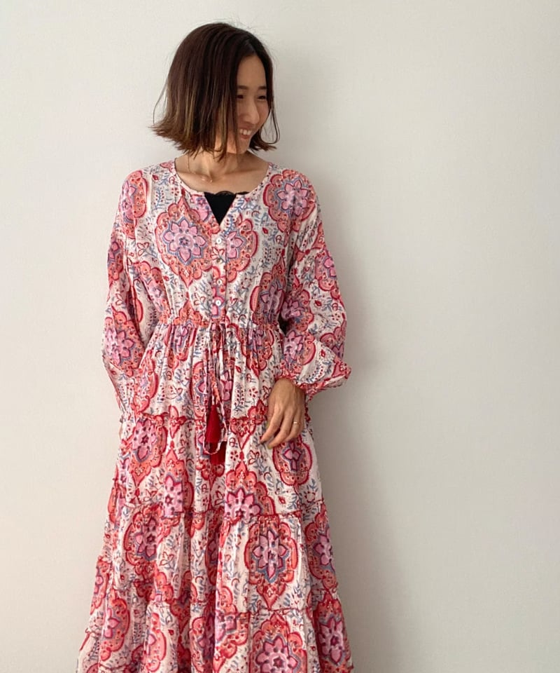 インド綿ブロックプリント 5段ティアードワンピース Luxe（リュクス