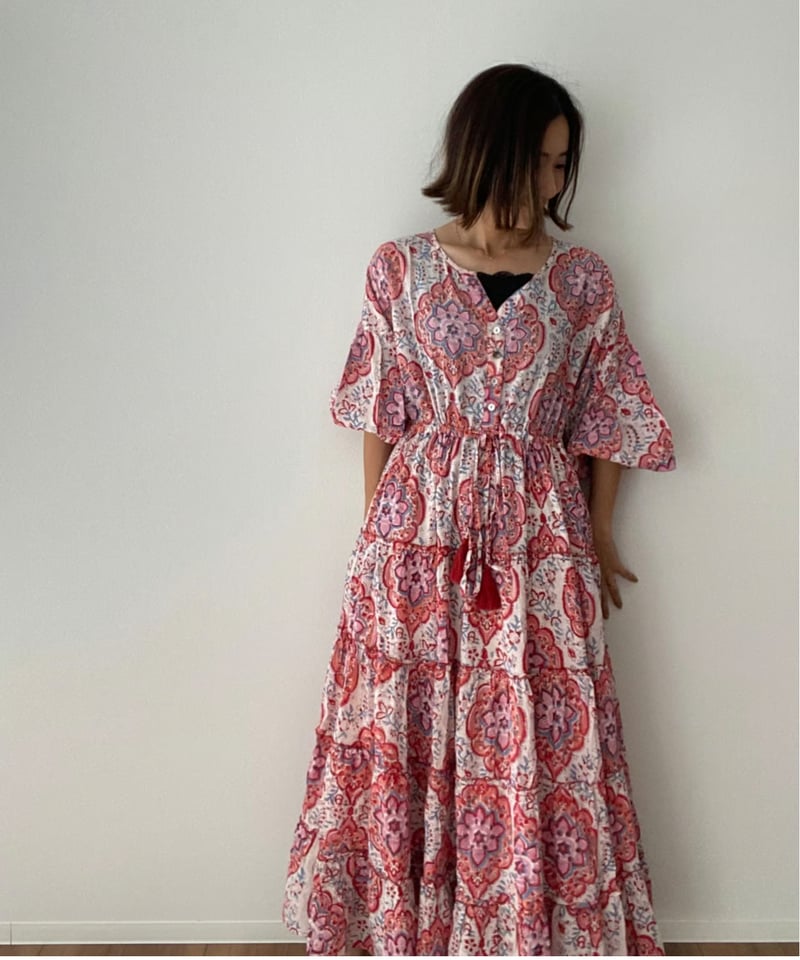 インド綿ブロックプリント 5段ティアードワンピース Luxe（リュクス