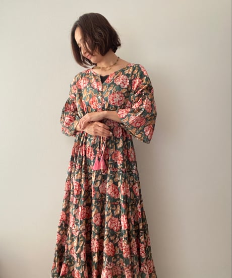 laddu 　インド綿ブロックプリント5段ティアードワンピースLuxe Laddu