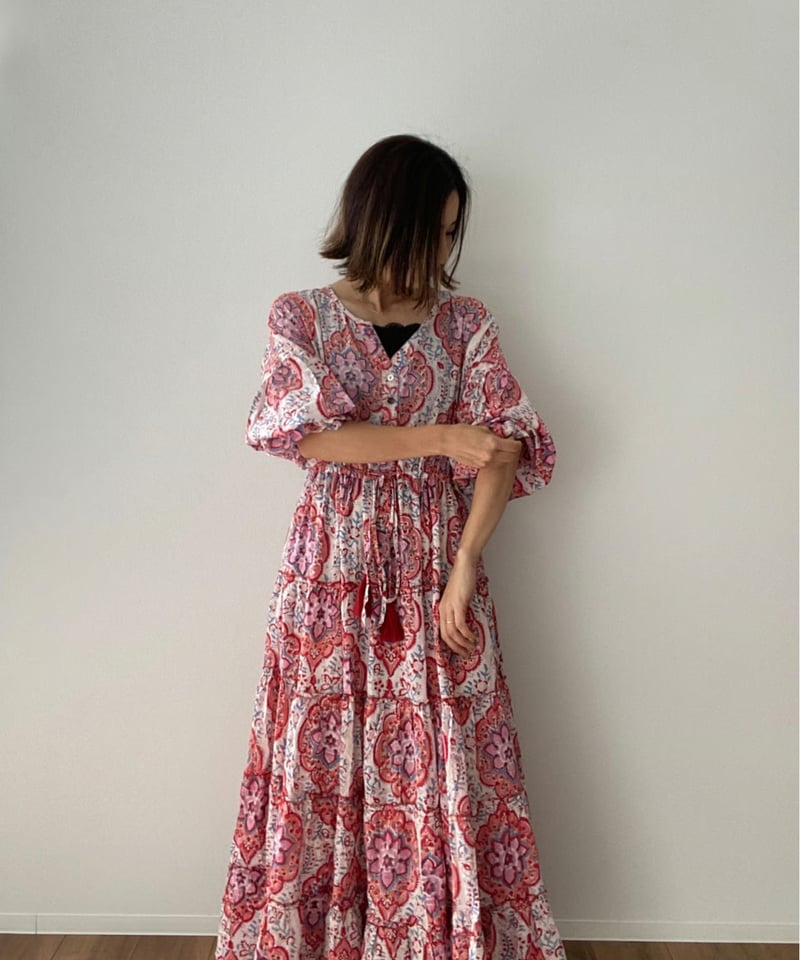 インド綿ブロックプリント 5段ティアードワンピース Luxe（リュクス