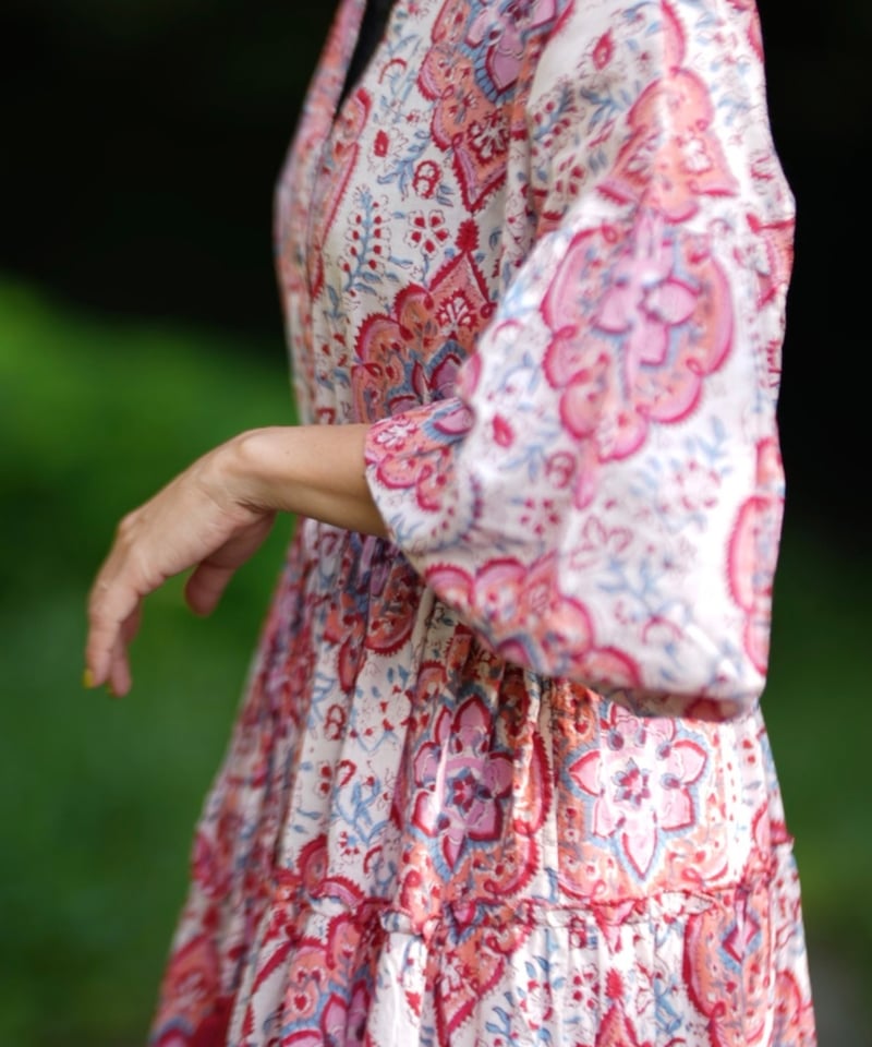 インド綿ブロックプリント 5段ティアードワンピース Luxe（リュクス