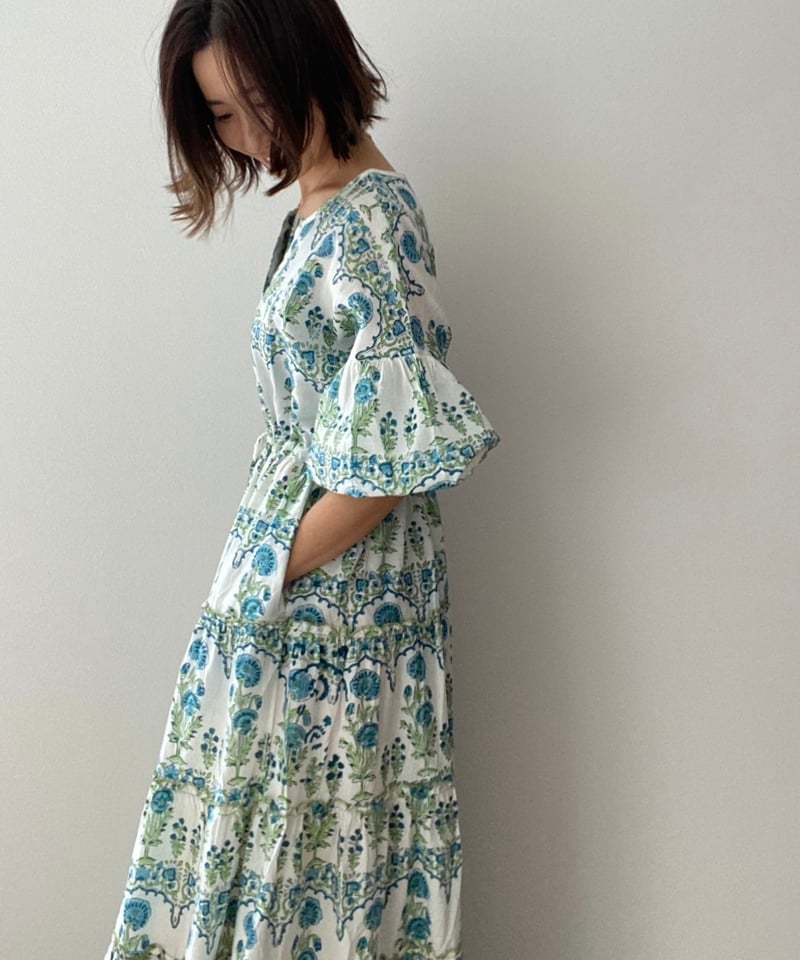 laddu 　インド綿ブロックプリント5段ティアードワンピースLuxe インド綿ブロックプリント 5段ティアードワンピース Luxe（リュクス