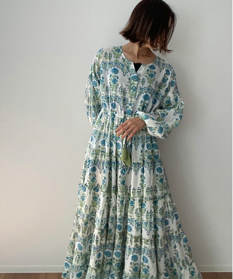 laddu 　インド綿ブロックプリント5段ティアードワンピースLuxe インド綿ブロックプリント 5段ティアードワンピース Luxe（リュクス