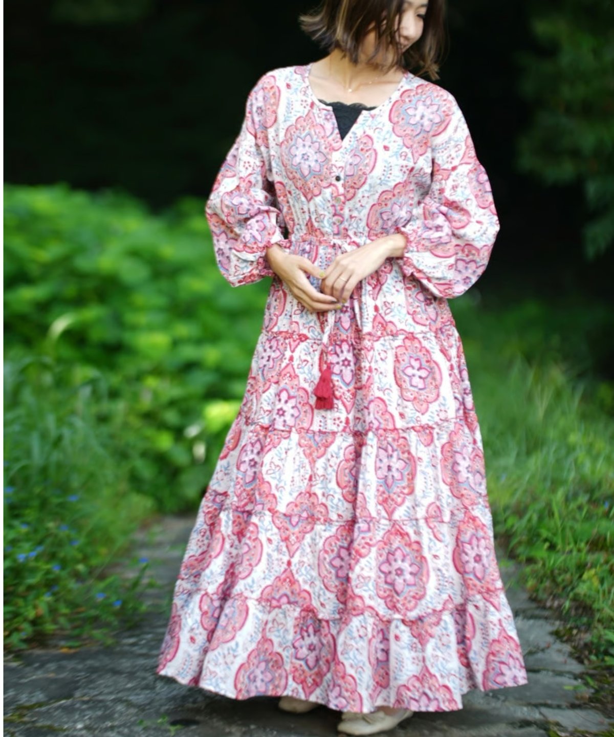 インド綿ブロックプリント 5段ティアードワンピース Luxe（リュクス
