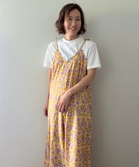 インド綿ブロックプリント リボンストラップ サロペット Copain（コパン）イエロー