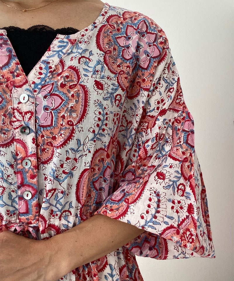 インド綿ブロックプリント 5段ティアードワンピース Luxe（リュクス