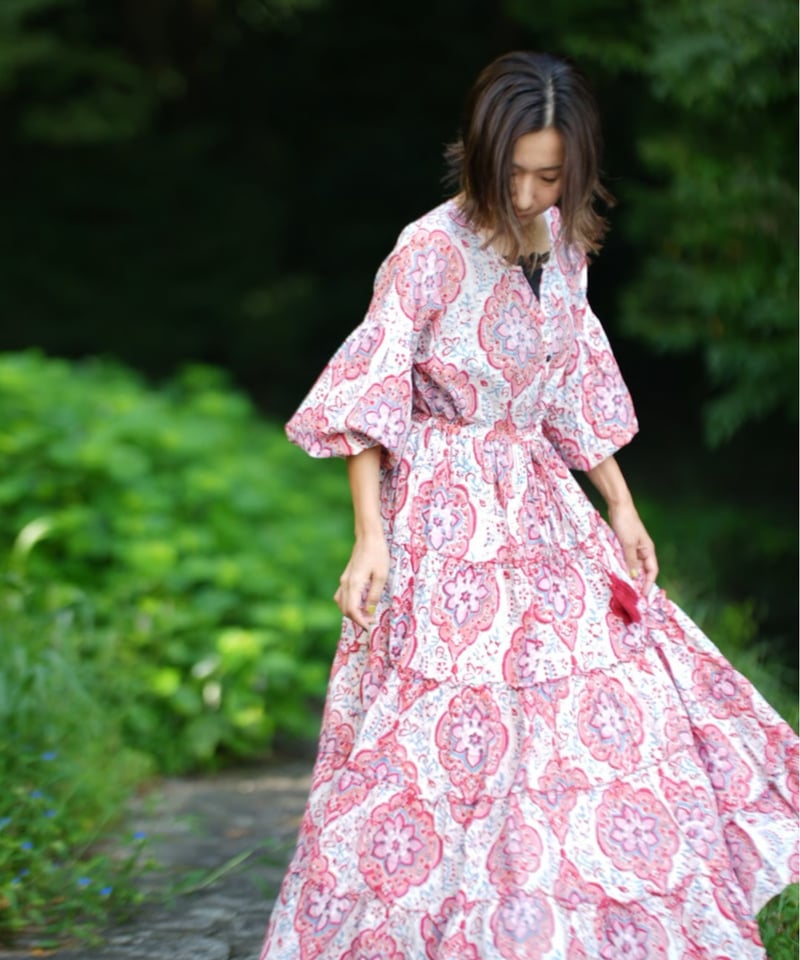 インド綿ブロックプリント 5段ティアードワンピース Luxe（リュクス