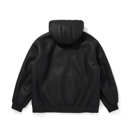 [HIDE AND SEEK]PU Leather Boa Hooded Jacket/BLACK