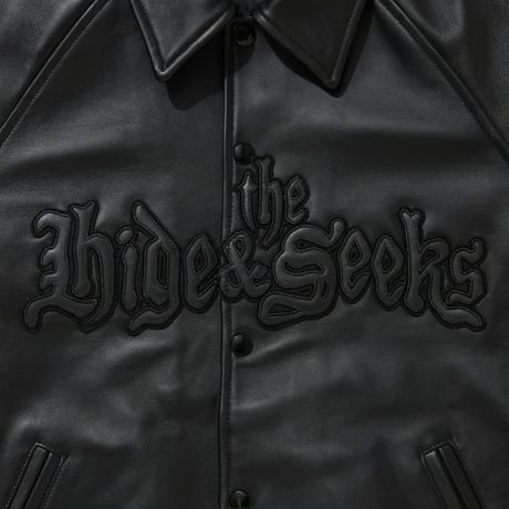[HIDEANDSEEK×Toru Nishiura]Leather Varsity Jacket/BLK/BLK