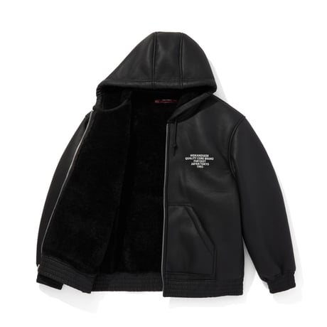 [HIDE AND SEEK]PU Leather Boa Hooded Jacket/BLACK