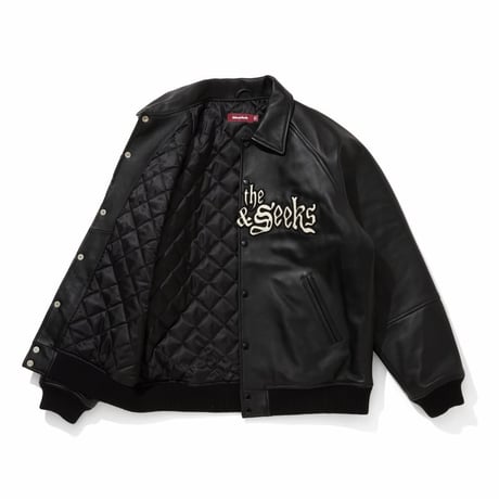 [HIDEANDSEEK×Toru Nishiura]Leather Varsity Jacket/BLK/WHT