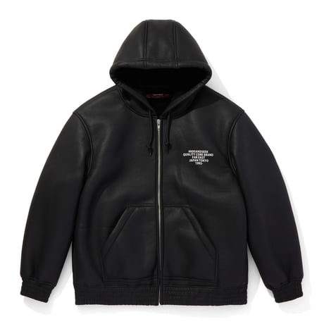 [HIDE AND SEEK]PU Leather Boa Hooded Jacket/BLACK