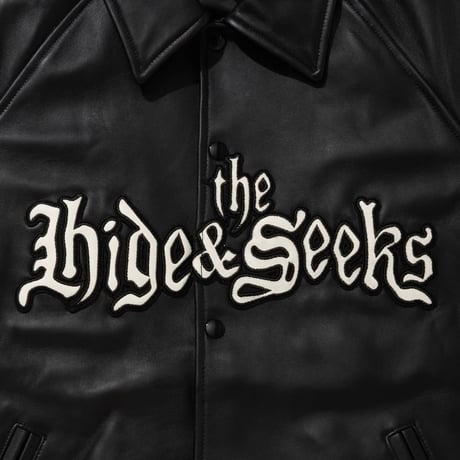 [HIDEANDSEEK×Toru Nishiura]Leather Varsity Jacket/BLK/WHT