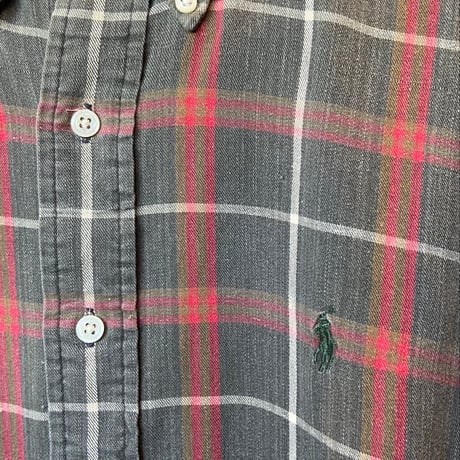 【Ralph Lauren】ポニー刺繍入りチェックシャツ　グレー系　M