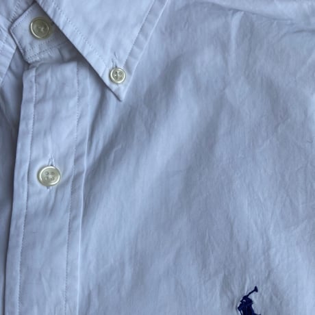 【RALPH LAUREN】 ワンポイント刺繍 ボタンダウンシャツ ホワイト L 袖ロゴ刺繍入り
