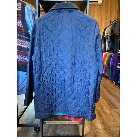 【Barbour】キルティングジャケット ネイビー コーデュロイ襟 リペアあり