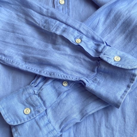 【POLO Ralph Lauren】リネンシャツ Ｌ ブルー系 麻100％ ポニー刺繍