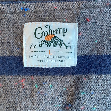 【Gohemp】 Lサイズ ボア フリースジャケット カーディガン 裏地ヘンプ混 ボーダー柄