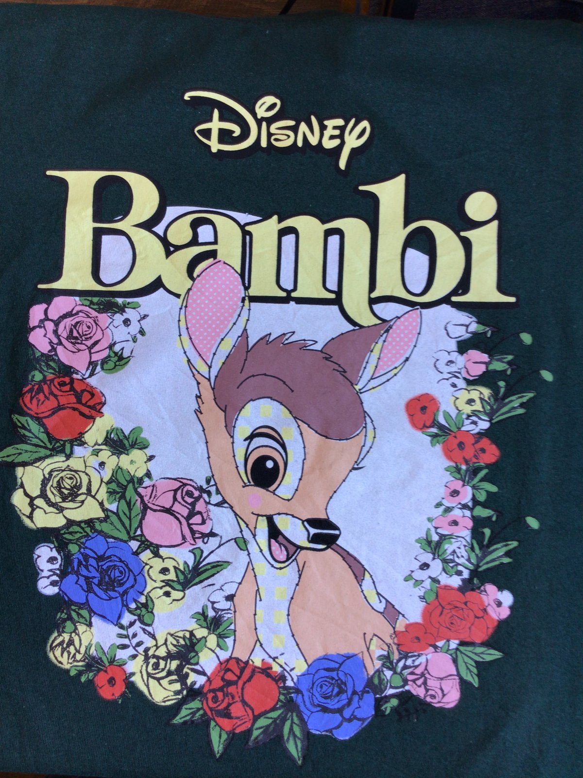 Disney】バンビ パッチワーク調 アート プリント Tシャツ L ディズニー