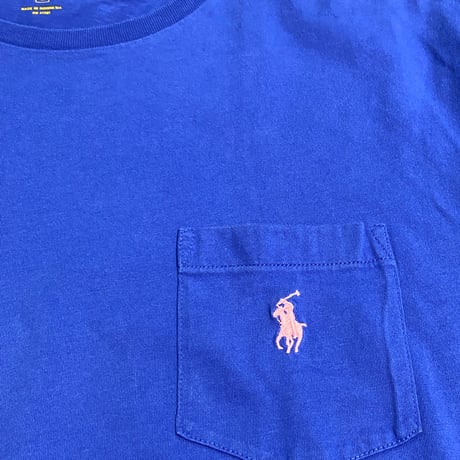【POLO RALPH LAUREN】 ポケットTシャツ Lサイズ  ロイヤルブルー × ピンクポニー コットン100%