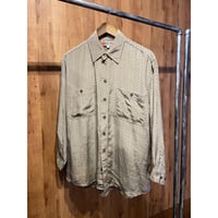 【Heléne DE MICHEL】 総柄 シルクシャツ M ベージュ系 コーヒー豆柄