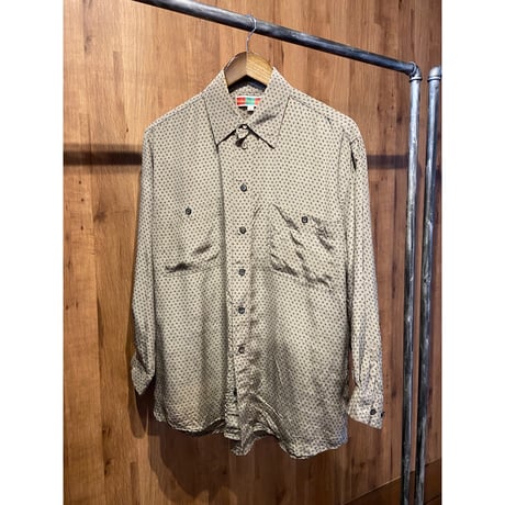 【Heléne DE MICHEL】 総柄 シルクシャツ M ベージュ系 コーヒー豆柄